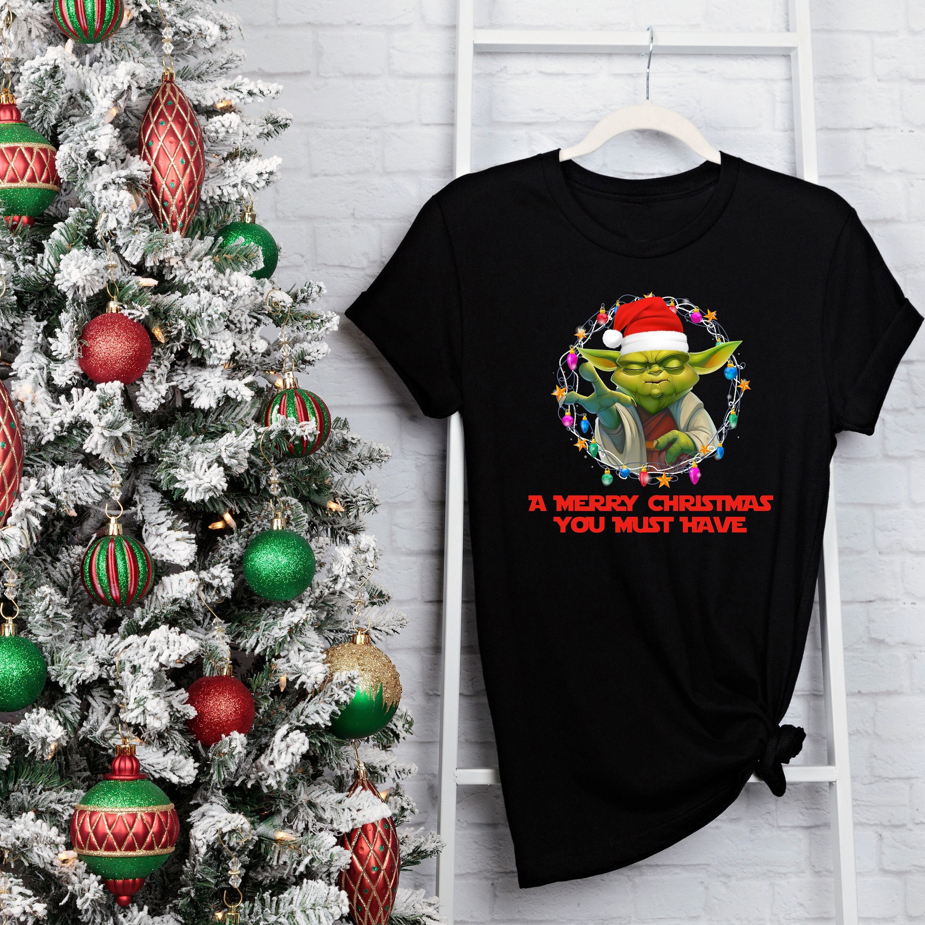 Yoda A Merry Christmas You Must Have Shirt, Baby Yoda Christmas Lights Shirt