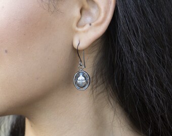 Sterling Silver Oxidized Scarab Beetle Earrings, Beetle Symbol Jewelry, Insect Dangle Earrings, Scarab Designer Jewelry, Egyptian Earrings
