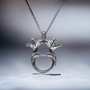 Oxidized Sterling Silver Spine Necklace, Vertebrae Pendant, Anatomy Jewelry, Men & Women&#39;s Bone Charm Necklace, Adjustable Curb Chain
