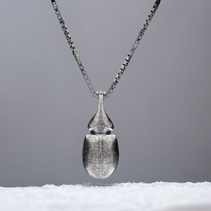 Sterling Silver Oxidized Rhino Beetle Necklace, Silver Insect Necklace, Bug Pendant Necklace For Men & Women, Entomologist Jewelry Gift