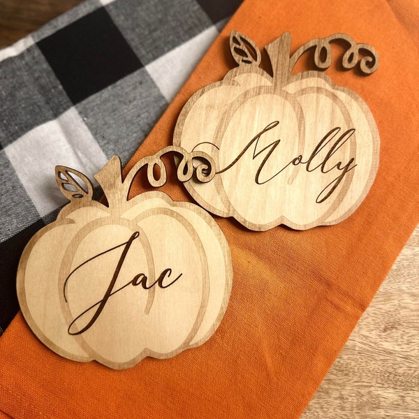 Thanksgiving, Pumpkin, Thankful, Personalized, Christmas Dining Table Wood Word Signs, Holiday Plate Ornament Home Decor, Farmhouse Setting