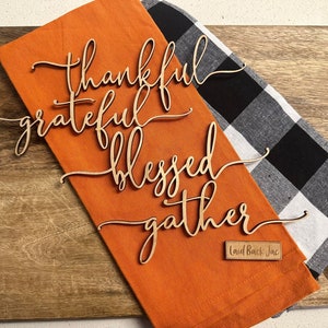 Thanksgiving Dining Table Wood Word Signs, Thankful, Grateful, Gather, Blessed, Plate Ornament Home Decor, Table Setting, LaidBackJac