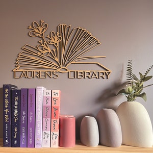 Floral Book Library Laser Cut Sign, Custom wall art, Library wall art, Personalised Library sign