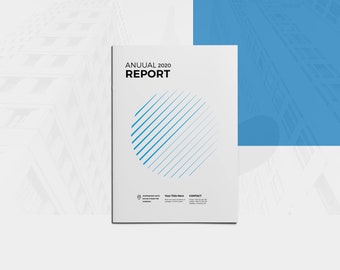May include: A white and blue annual report cover with the text "ANNUAL 2020 REPORT" and a blue circle with diagonal lines.