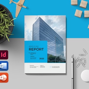 Annual Report Template Brochure, Company Profile, 16 Unique Custom Pages, Word & Indesign and PowerPoint Template