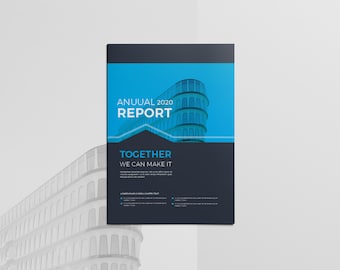 May include: A blue and black annual report cover with a building illustration and the text "ANNUAL 2020 REPORT" and "TOGETHER WE CAN MAKE IT".