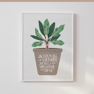 Cultivate Space For Every Individual to Thrive, Wall Art, Digital Download, Classroom Decor, Therapy Gift, Illustration, Potted Plant