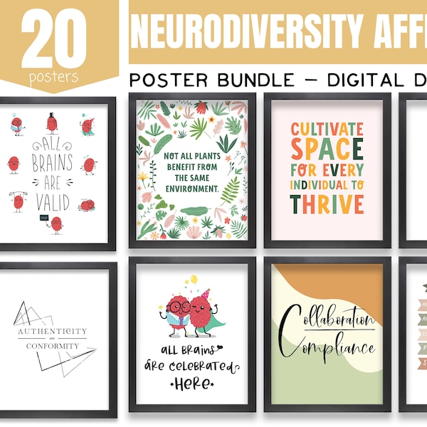 Affirmation de la neurodiversité, affiches minimalistes, téléchargement numérique, affiches imprimables, décor de bureau de thérapie, affiche éducative murale, art mural