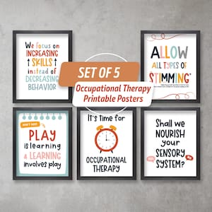Set of 5 Occupational Therapy Poster Office Decor OT School Therapist Wall Art Bulletin Gift Room Board Printable