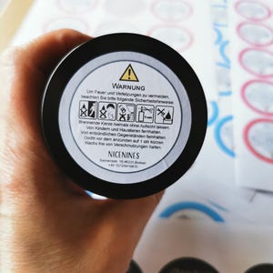 Kerzenetiketten personalisiert mit Gefahrenzeichen, 45mm durchmesser