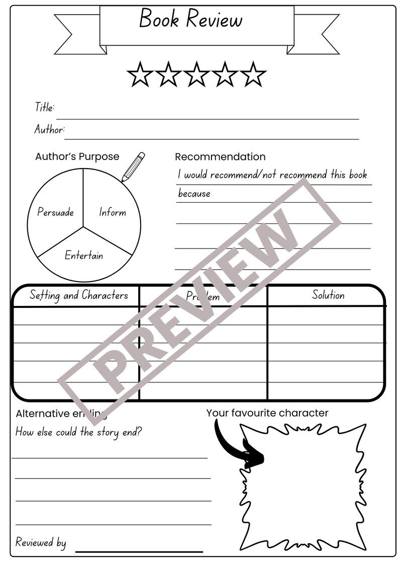 Book Review Template Etsy Book Review Template Etsy