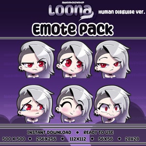 Helluva Boss | Loona (Människans förklädnad) Färdigt emotepaket (6) | Twitch-emotes | Discord-emotes