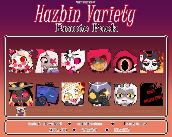 Hazbin Variety | ALL NEW Hazbin Hotel Emotes/Emojis (12) | Twitch | Discord | Youtube | PFP |  Etc.,
