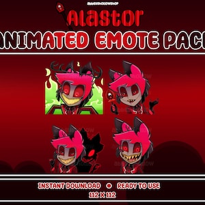 Animated Hazbin Hotel | Alastor Premade Emote Pack (4) | Twitch Emotes | Discord Emotes