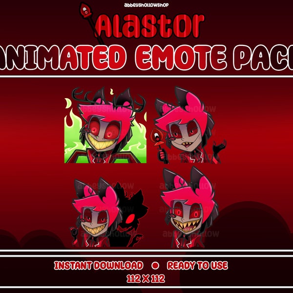 Hôtel animé à Hazbin | Pack d'émoticônes prédéfinies Alastor (4) | Émoticônes Twitch | Emotes Discord