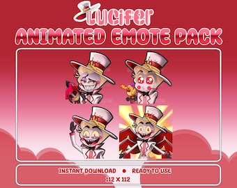 Animated Hazbin Hotel | Lucifer Premade Emote Pack (4) | Twitch Emotes | Discord