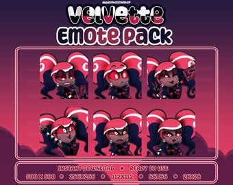 Hotel Hazbin | Pacote de Emotes Pré-fabricados Velvette (6) | Emotes do Twitch | Emotes do Discord