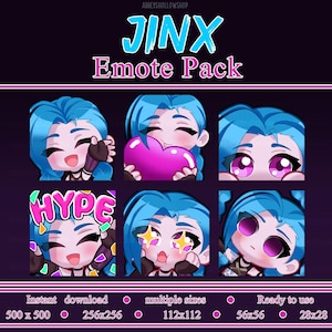 Arcane Jinx | Premade Emote Pack (6) | Twitch Emotes | Discord Emotes | Youtube Emotes | PFP | Etc.,