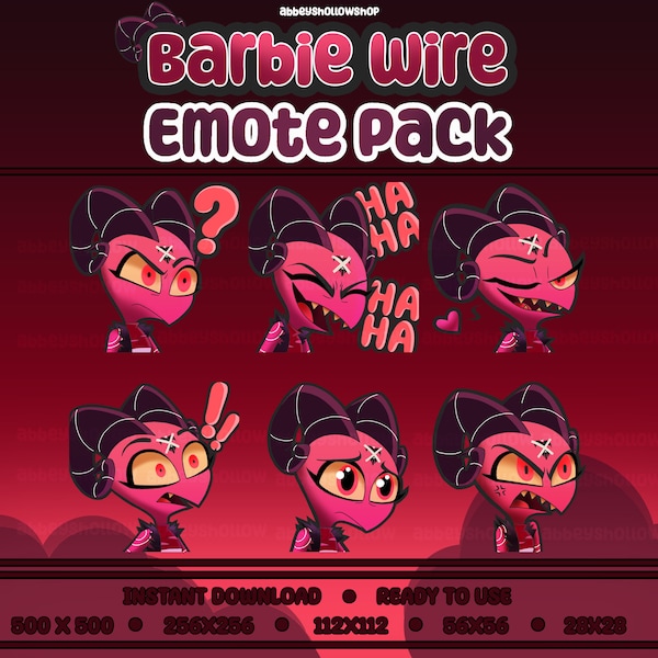 Helluva Boss | Barbie Wire Premade Emote Pack (6) | Twitch Emotes | Discord Emotes