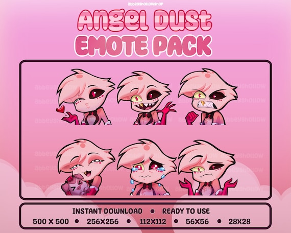 Hazbin Hotel | Angel Dust Premade Emote Pack (6) | Twitch Emotes | Discord Emotes