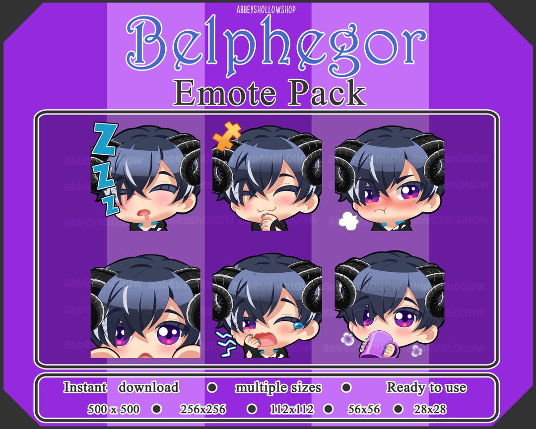 Belphegor Obey Me! Static Emote Pack: Twitch/discord, Stream