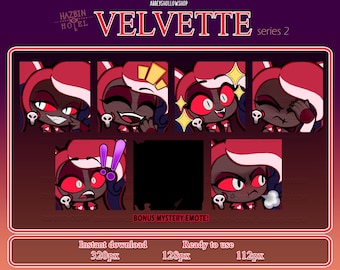 Pacote de Emotes Estáticos Velvette: Hazbin Hotel Série 2, Recursos para Streamers da Twitch/Discord