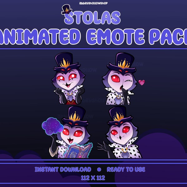 Animated Helluva Boss | Stolas Premade Emote Pack (4) | Twitch Emotes | Discord Emotes