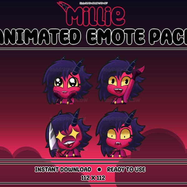 Animated Helluva Boss | Millie Premade Emote Pack (4) | Twitch Emotes | Discord