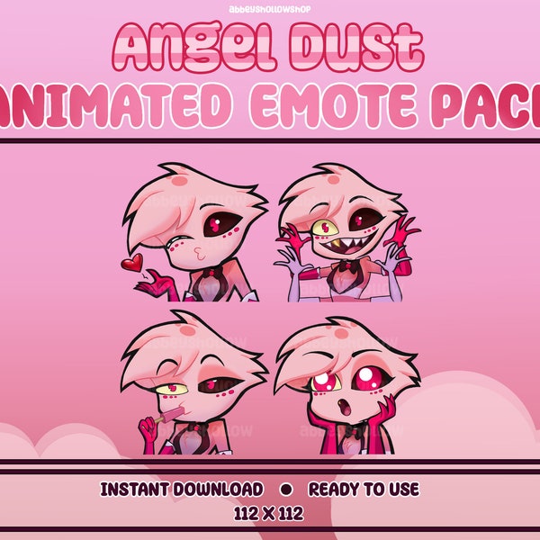 Animated Hazbin Hotel | Angel Dust Premade Emote Pack (4) | Twitch Emotes | Discord Emotes