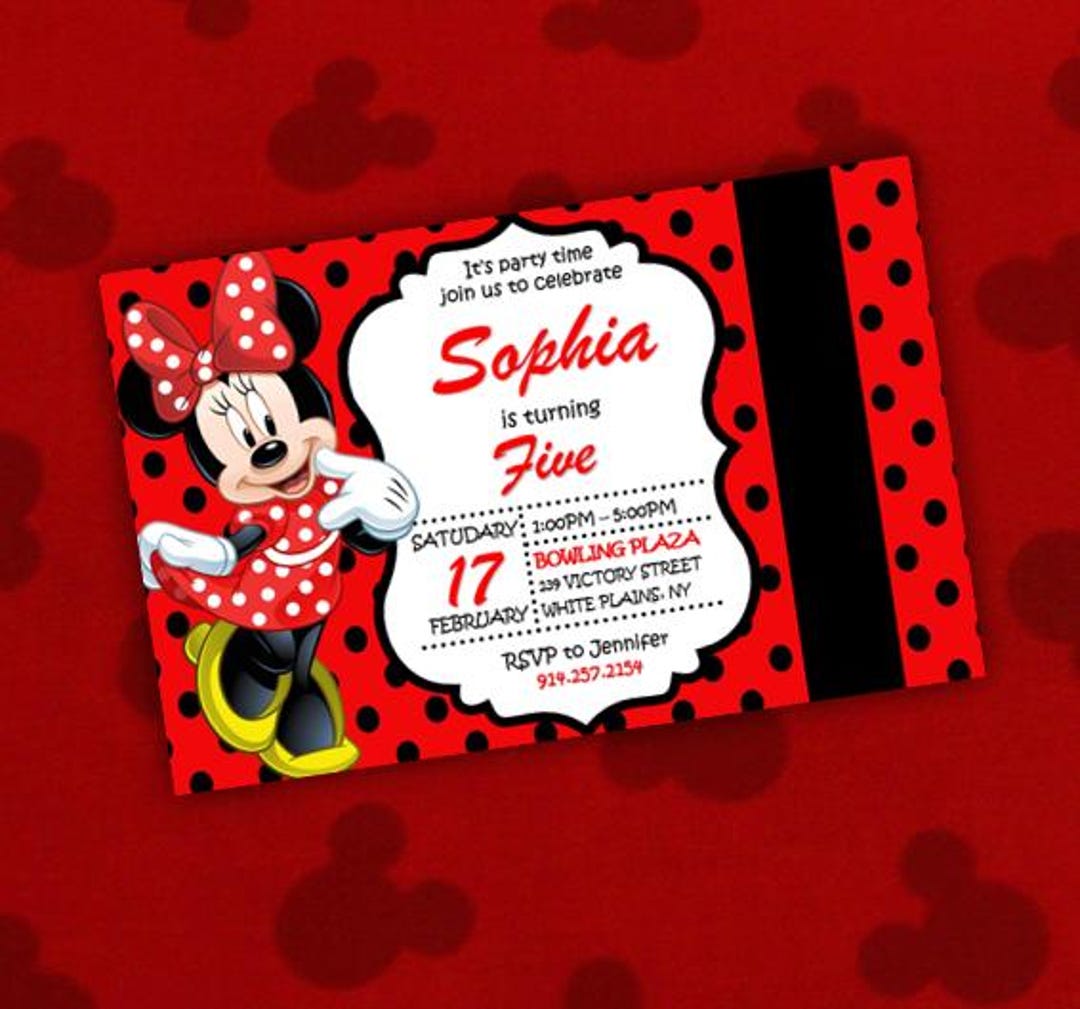 Editable Minnie Mouse Birthday Invitation: Red Polka Dot Party (digital ...