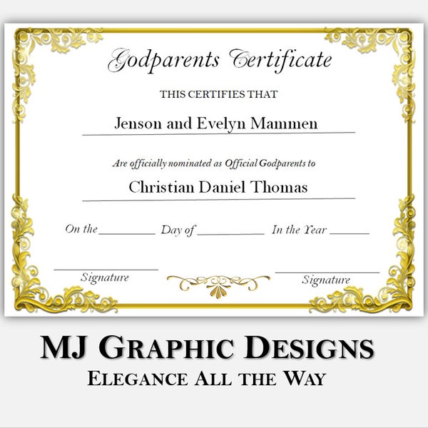INSTANT DOWNLOAD Official Godparents Certificate, Instant Download Baptism Certificate, Edit Godparents