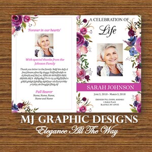 May include: A pink and white funeral order of service with a floral border. The order of service features a photo of a woman and the text "A Celebration of Life" and "Sarah Johnson". The order of service also includes the dates June 3, 2010 - March 3, 2018 and the location of the funeral service.