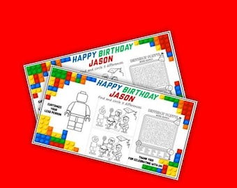 Building Bricks Birthday Coloring Placemat: Fun Party Activity (Digital Download)