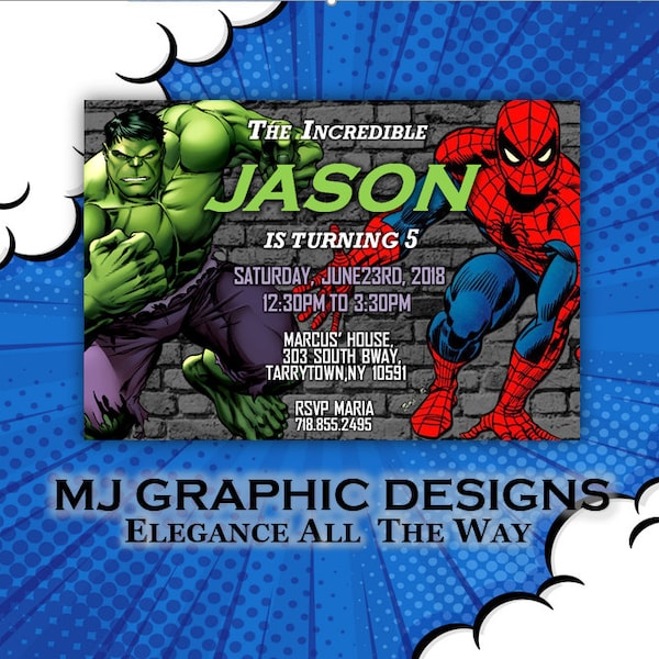 TÉLÉCHARGEMENT IMMÉDIAT L'invitation d'anniversaire Hulk et Spiderman, deux des meilleurs anniversaires de super-héros