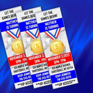 INSTANT DOWNLOAD Red , White and Blue Games Birthday Invitation Ticket Go for Gold Invite American Games =
