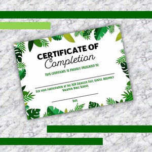 Vacation Bible School Completion Certificate | Church Certificate | VBS Certificate | VBS Summer Camp Certificate | Instant Download