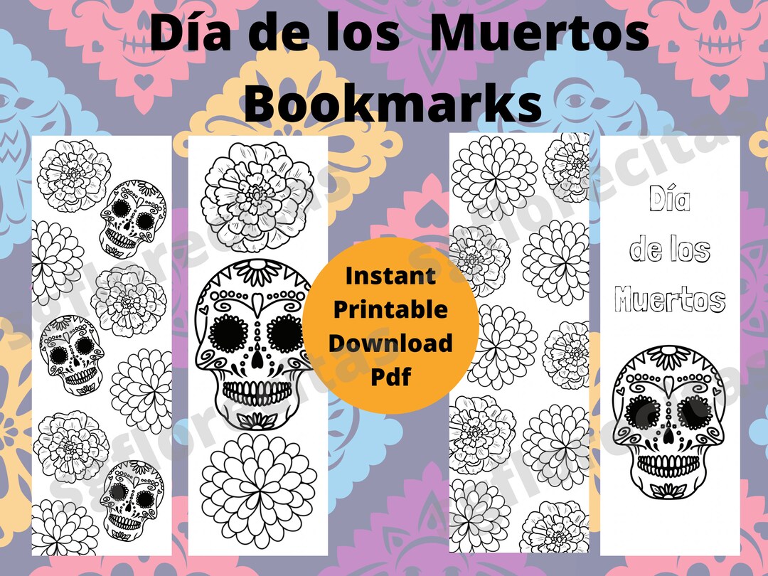 Printable Dia De Los Muertos Coloring Bookmarks Printable - Etsy