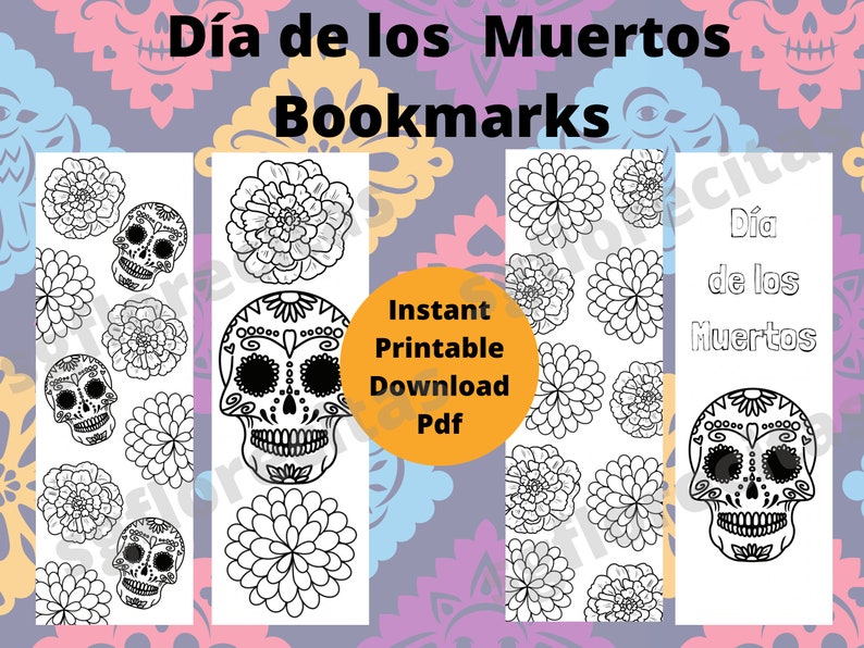 Printable Dia De Los Muertos Coloring Bookmarks Printable Etsy Australia