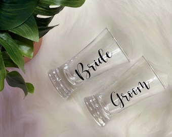 Bridal Shot Glasses, Personalized Shot Glasses, Bridal Party Favors - Party shot glasses, Party Shots - Events Parties - couples shot glass