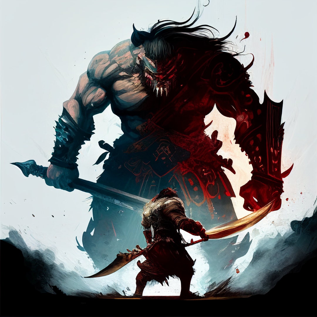 David VS Goliath Fight Digital Download Art Print Wall Print, Poster, T