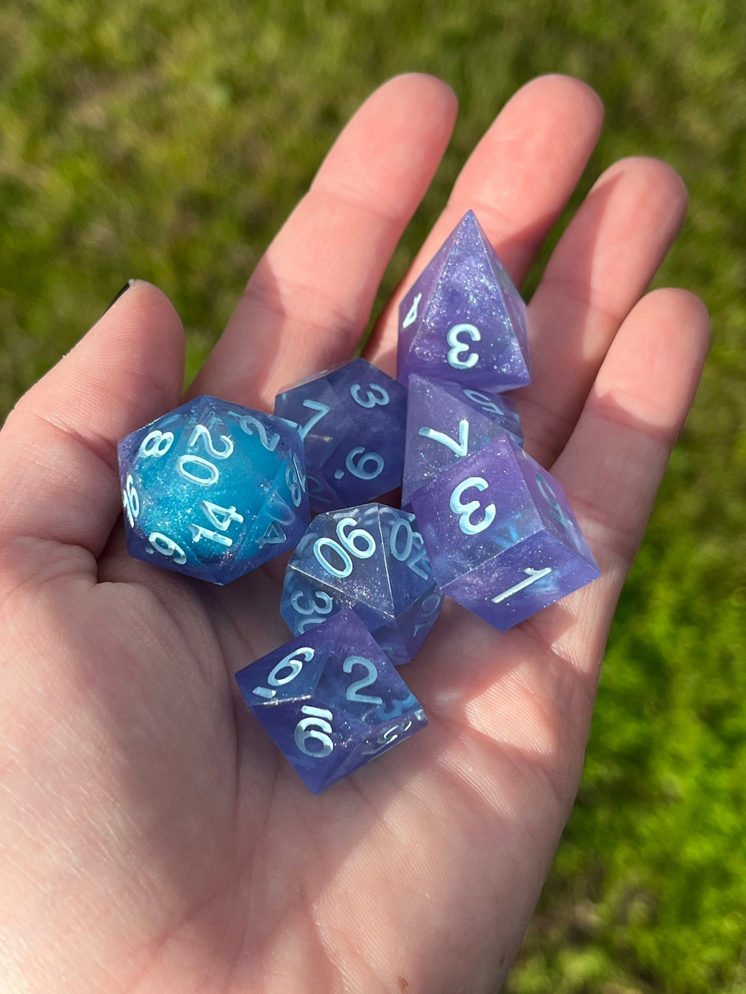 Violet Inferno Dice Set Liquid Core D20 Full Sharp Edge Etsy