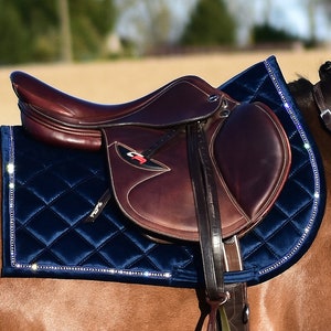 Exclusive NAVY Velvet Saddle pad with crystals and personalization