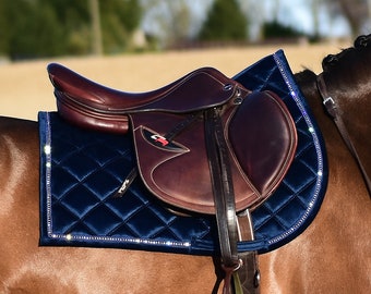 Exclusive NAVY Velvet Saddle pad with crystals and personalization