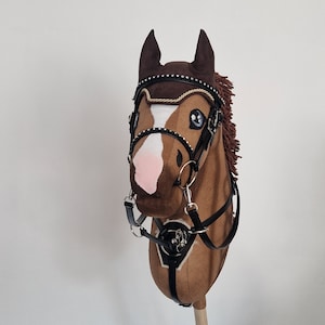 Pu&ograve; includere: Un cavallo a dondolo marrone con una briglia e redini nere dettagliate. Il cavallo ha una lista bianca, un muso rosa e occhi blu. La briglia &egrave; adornata con borchie color argento. La criniera del cavallo &egrave; di una tonalit&agrave; di marrone pi&ugrave; scura.