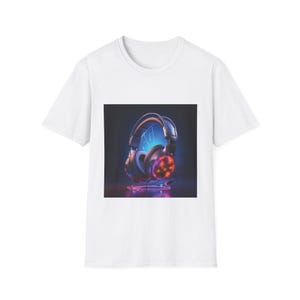 Futuristic Neon Headphones T-Shirt - Sci-Fi Gamer Apparel - Tee T-Shirt, Gamer Shirt, Video Game Tee, Gaming Headphones Top, Gaming Clothing