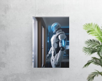 Cyborg, Robot, AI Print Cyborg, Niebieski wydruk artystyczny, Niebieski Cyborg, Ludzki Cyborg