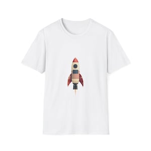 This Rocket-themed Unisex Softstyle T-Shirt, Space Tee, Astronaut Shirt, Galaxy Top, Rocketship Apparel, Sci-Fi Clothing