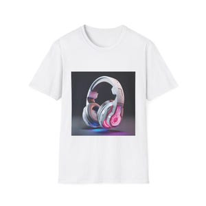 Futuristic Neon Headphones T-Shirt - Cyberpunk Gaming Tee, Video Game Tee, Gaming Headphones Top, Gaming Clothing