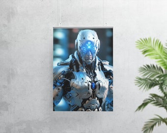 Cyborg, Robot, AI Print Cyborg, Niebieski wydruk artystyczny, Niebieski Cyborg, Ludzki Cyborg