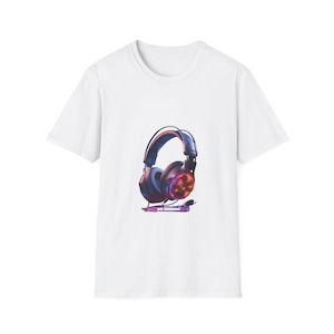 Futuristic Neon Headphones T-Shirt - Sci-Fi Gamer Apparel T-Shirt, Gamer Shirt, Video Game Tee, Gaming Headphones Top, Gaming Clothing